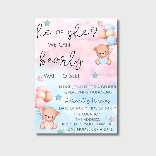 We Can Bearly Wait Gender Reveal Digital Invite